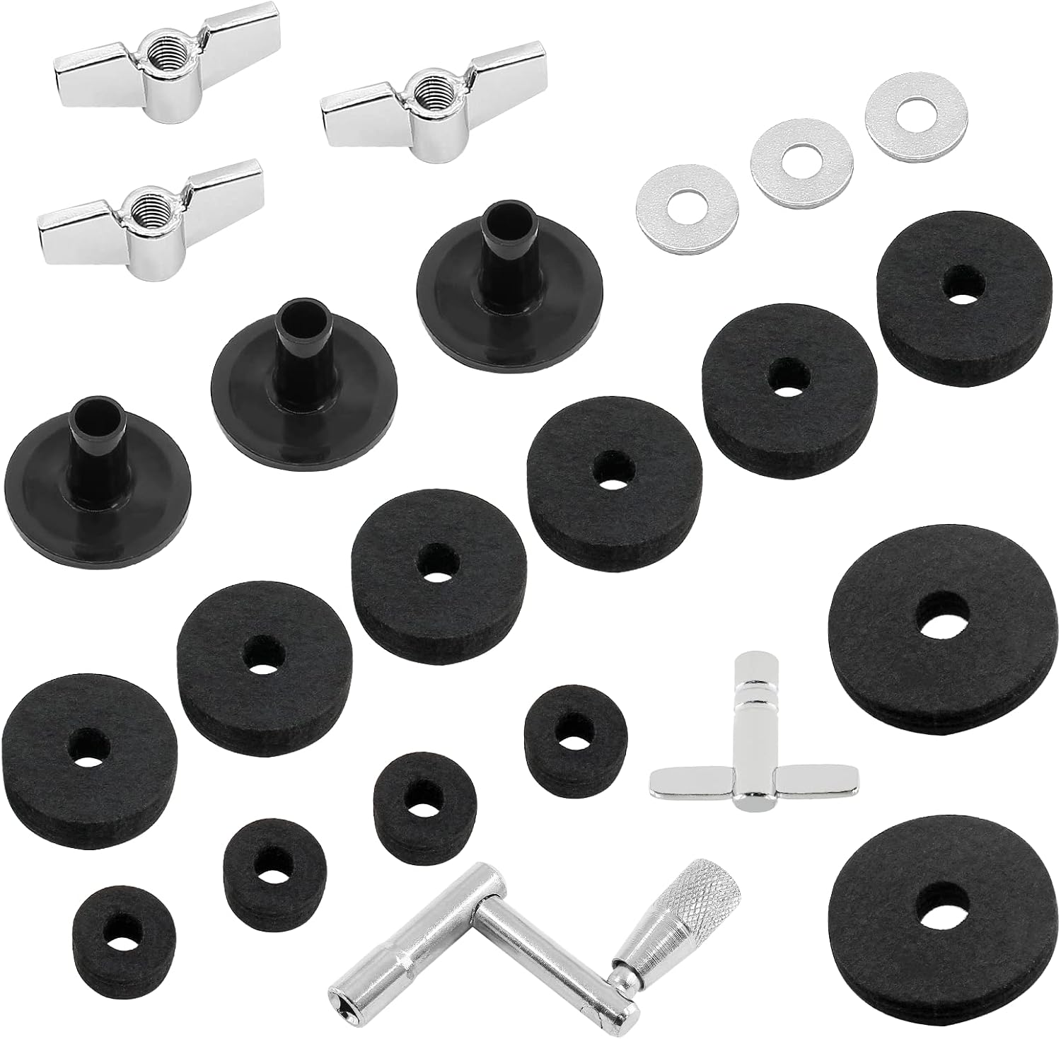 23 Pcs Cymbal Replacement Felt Accessories Kit Black For Drum | Felt Pads, Cymbal Sleeves, Wing Nuts, Washers