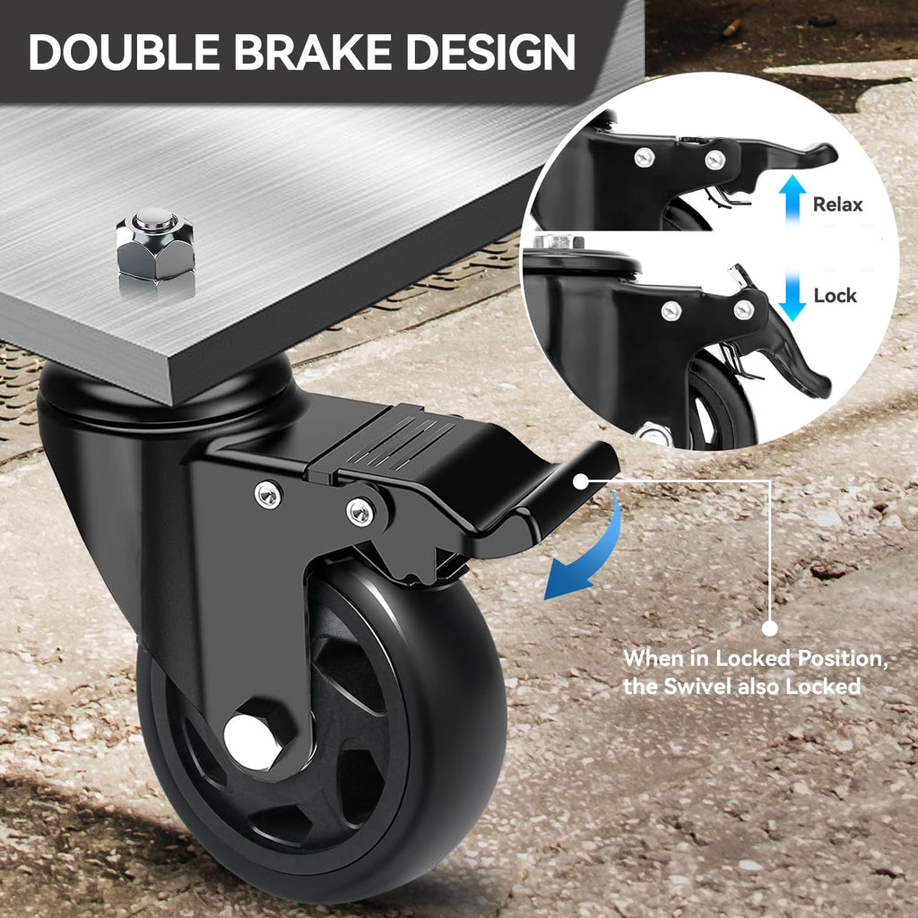 Caster Wheels 5 Inch, Swivel Threaded Stem Casters Set of 4 Heavy Duty 2400lbs, UNC 3/8" -16 x 1 (Stem Diameter 3/8"