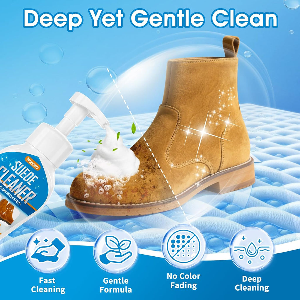 Suede Shoe Cleaner, Suede & Nubuck Cleaner Removes Dirt and Stains, No-Rinse Foam Suede Cleaner Kit for Suede, Nubuck