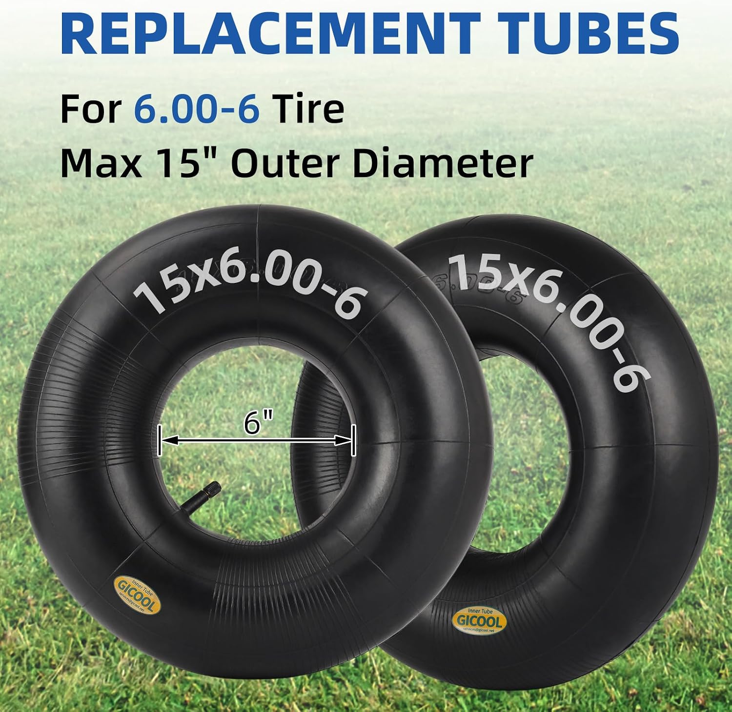 15x6.00-6 Lawn Mower Tire Inner Tubes, TR-13 Valve Stem, 2 Pack | Heavy-Duty Inner Tubes, Fits for Ride-on Mower