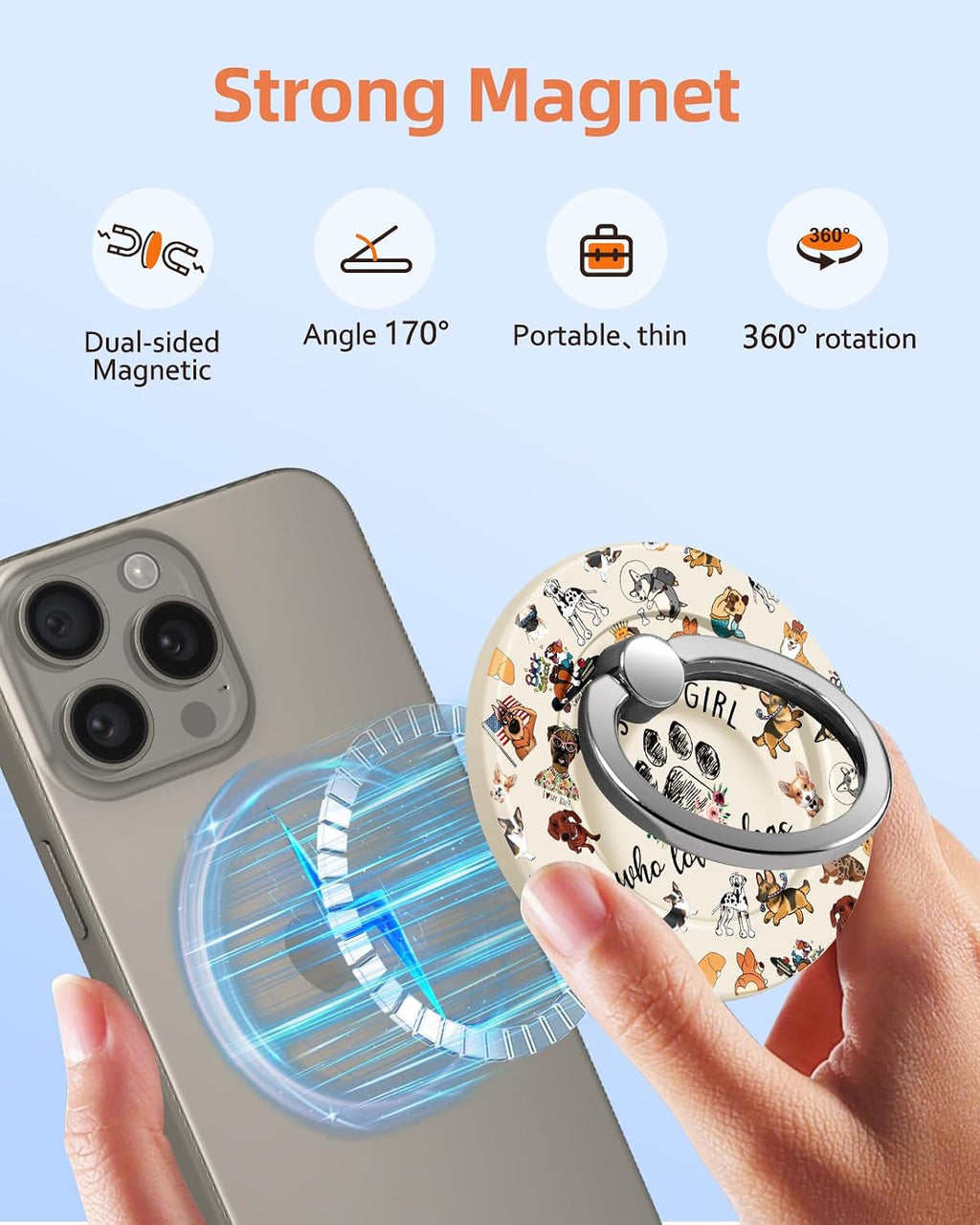 Magnetic Phone Grip - Compatible with MagSafe Phone Grip Ring Stand for iPhone 17/16/15/14/13/12 Series Dogs Dog
