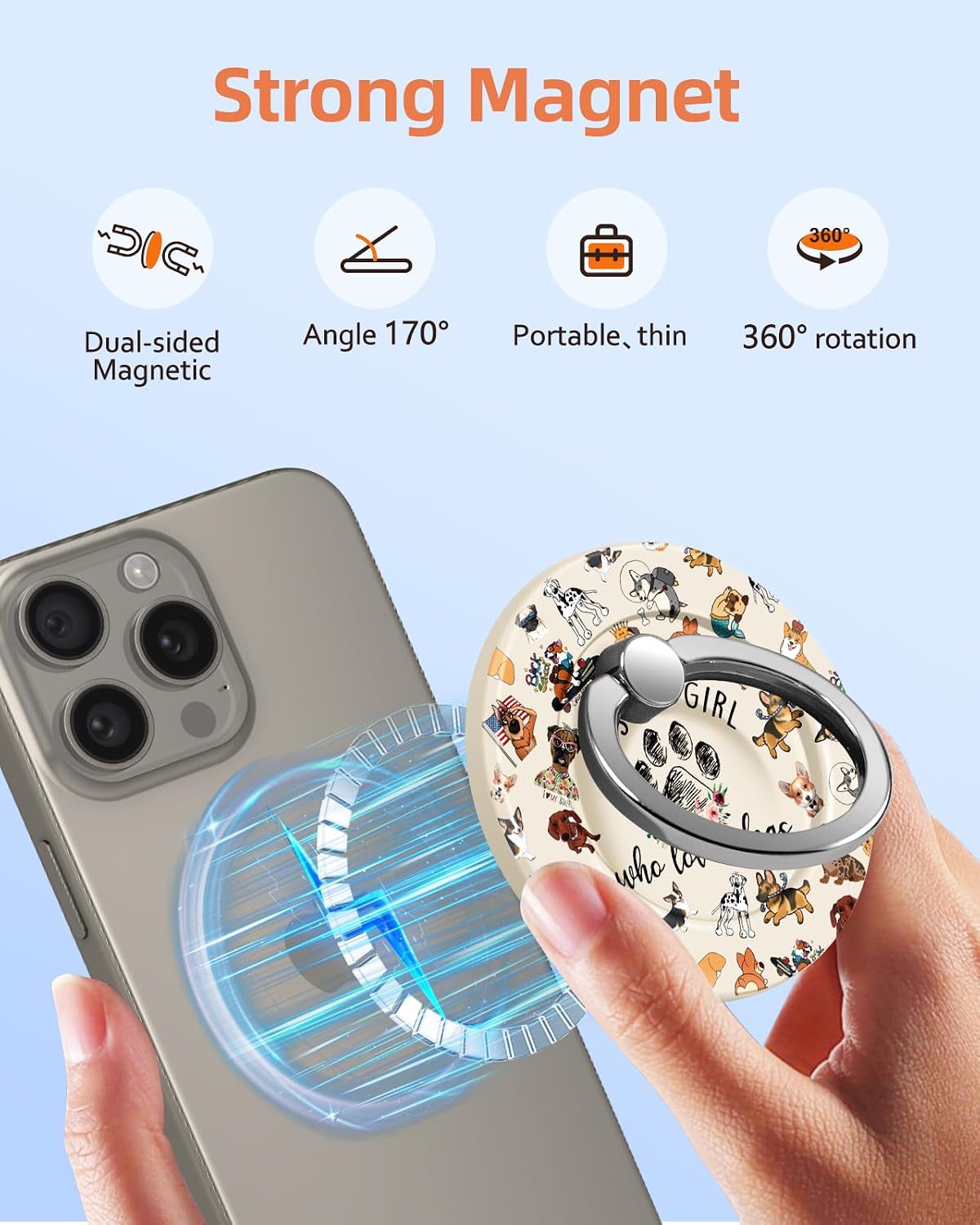 Magnetic Phone Grip - Compatible with MagSafe Phone Grip Ring Stand for iPhone 17/16/15/14/13/12 Series Dogs Dog