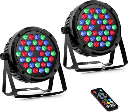 36W 36LEDs RGB Stage Par Lights by Remote DMX Control - 2Pack | Corded Electric, Sound Activated Multi Modes
