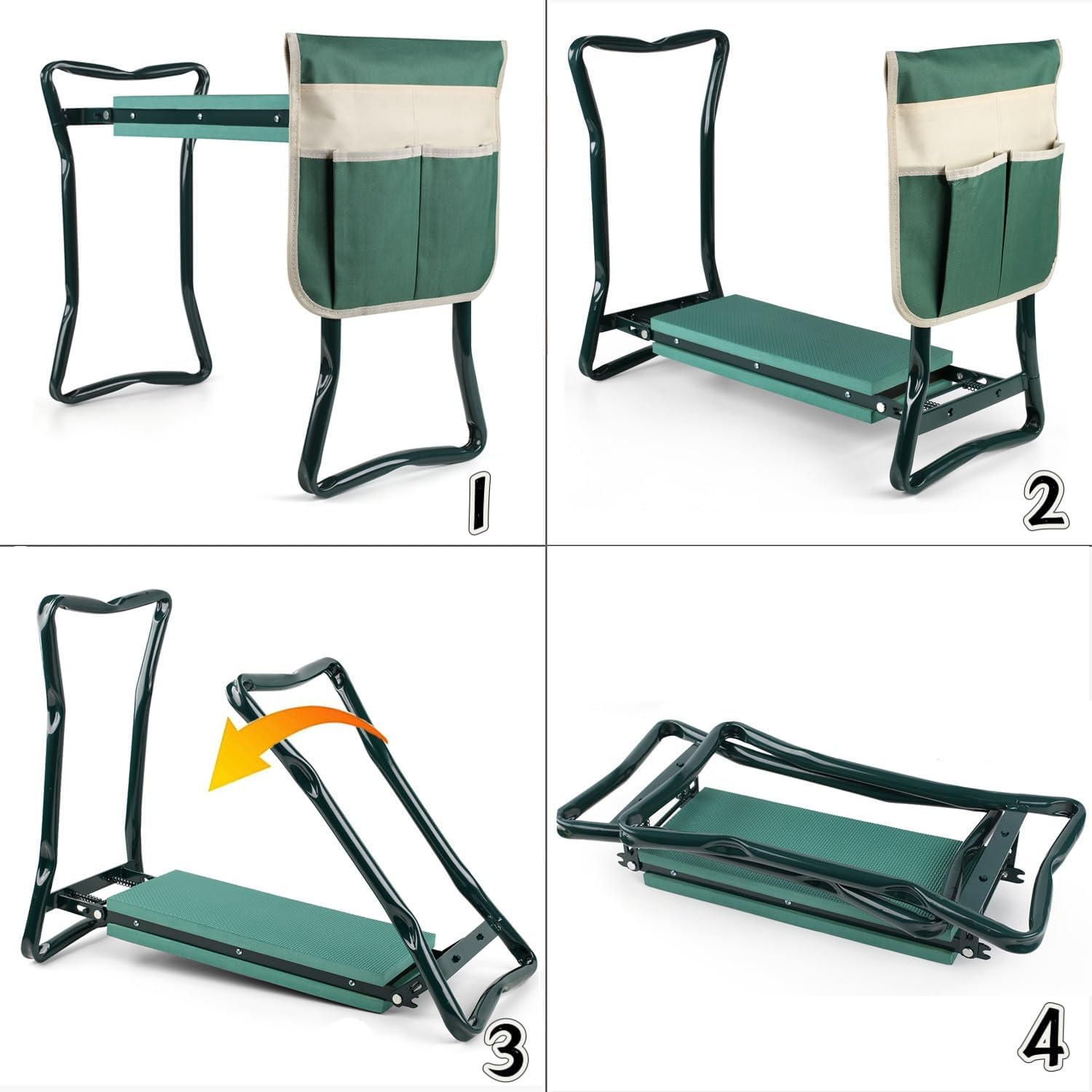 Garden Kneeler and Seat Foldable Gardening Bench Stool with Tool Bag Pouch EVA Foam Pad Outdoor Practical Garden