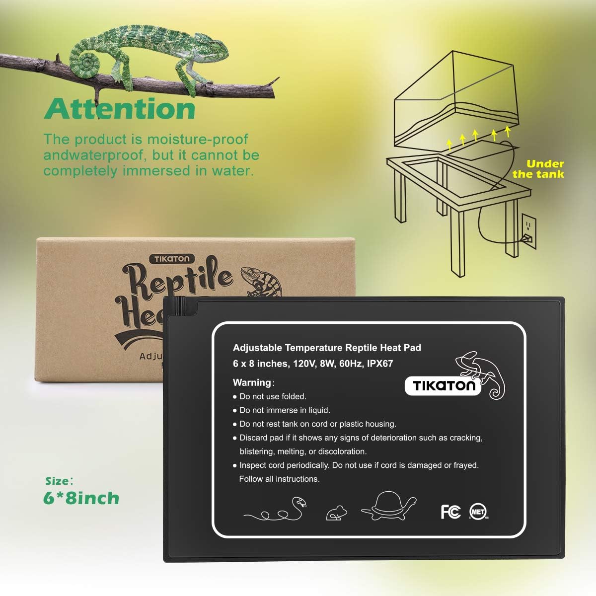 Reptile Heat Pad - Adjustable Temperature Under Tank Heater for 10-20gal/30-40gal Tank, Terrarium Heat Mat for