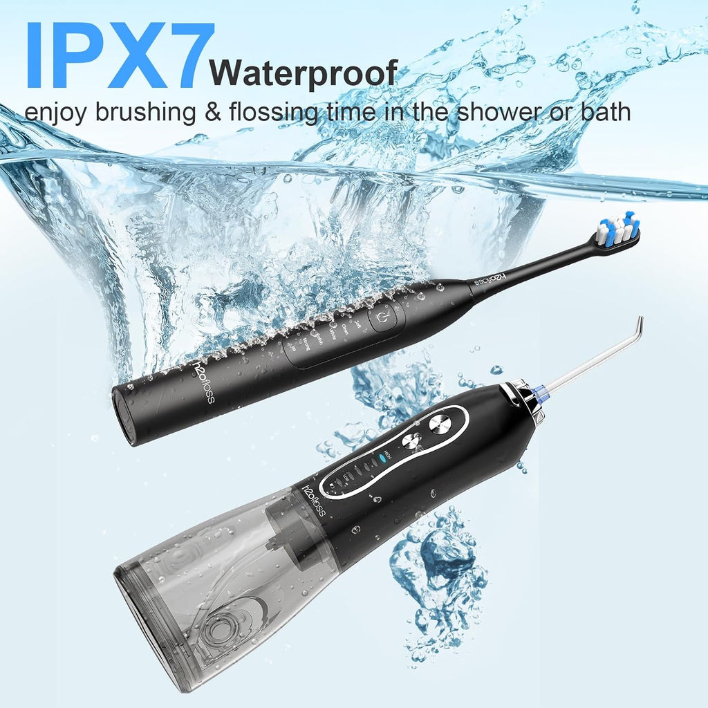 Water Flosser & Electric Toothbrush Combo – 2-in-1 Oral Care for Brushing & Flossing | 300ML Water Tank, 20–110 PSI