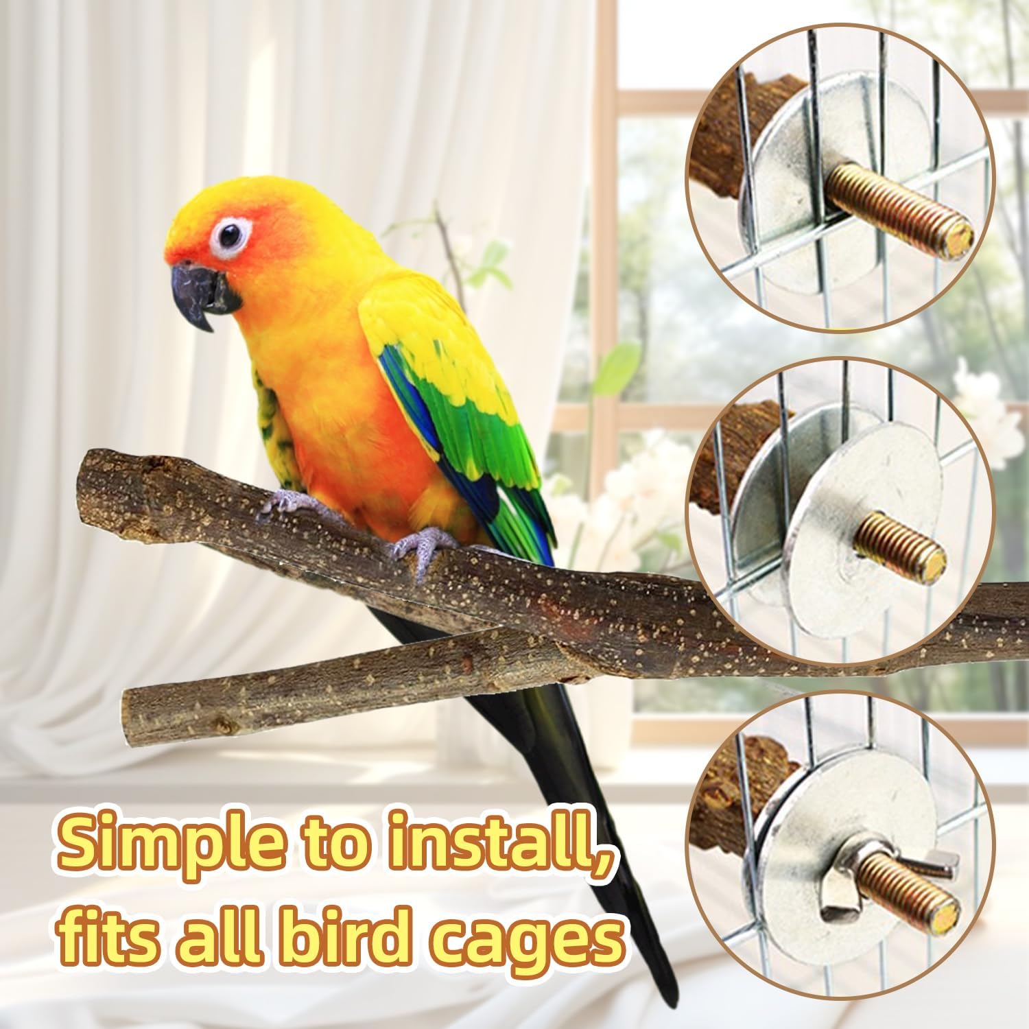8-Piece Set Natural Wood Bird Perches - Wooden Parrot Stand with Fork Toys, Hanging Multi-Branch Platform, Hammock