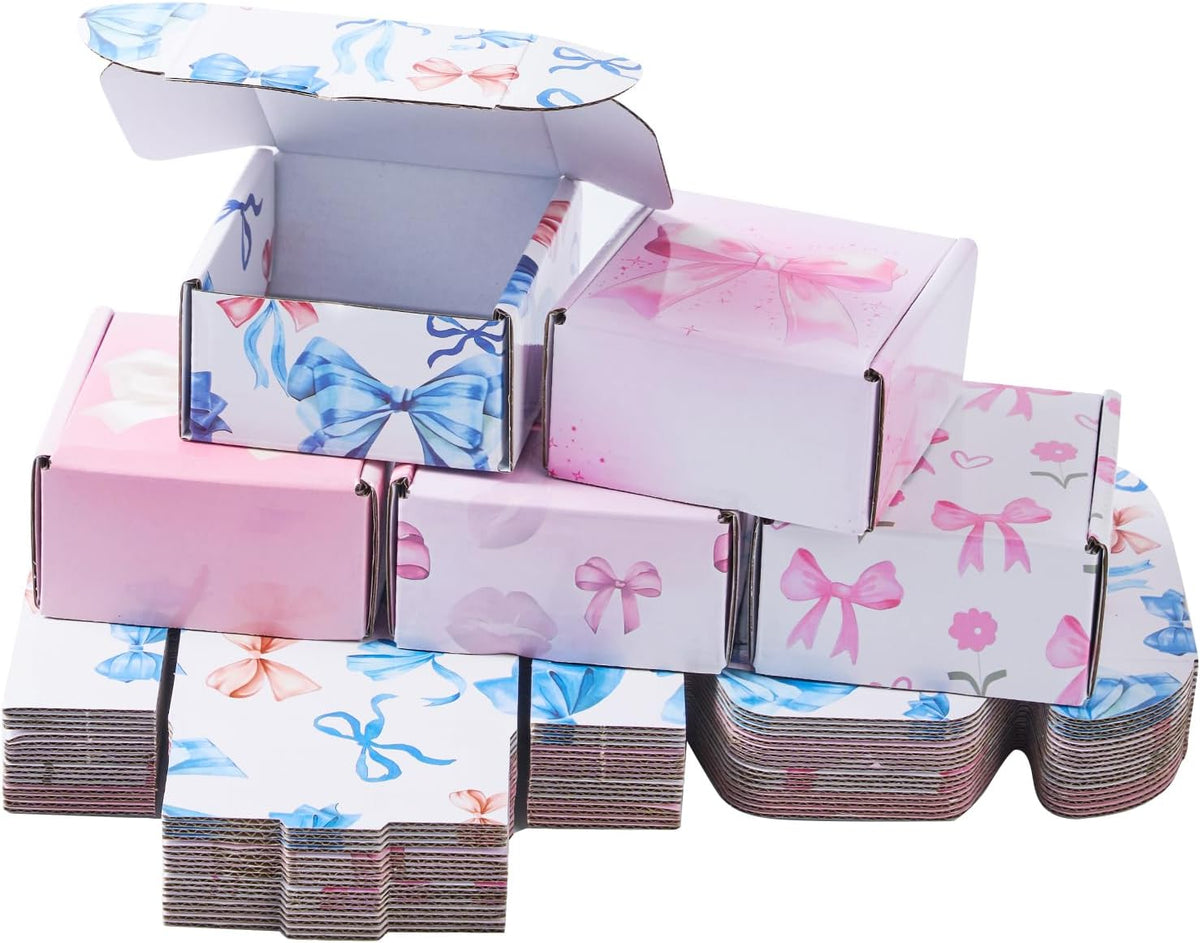 Bow Pink Shipping Boxes Pack of 25, 4x4x2 inches Gift Boxes Small Cardboard Corrugated Mailer Shipping Boxes for