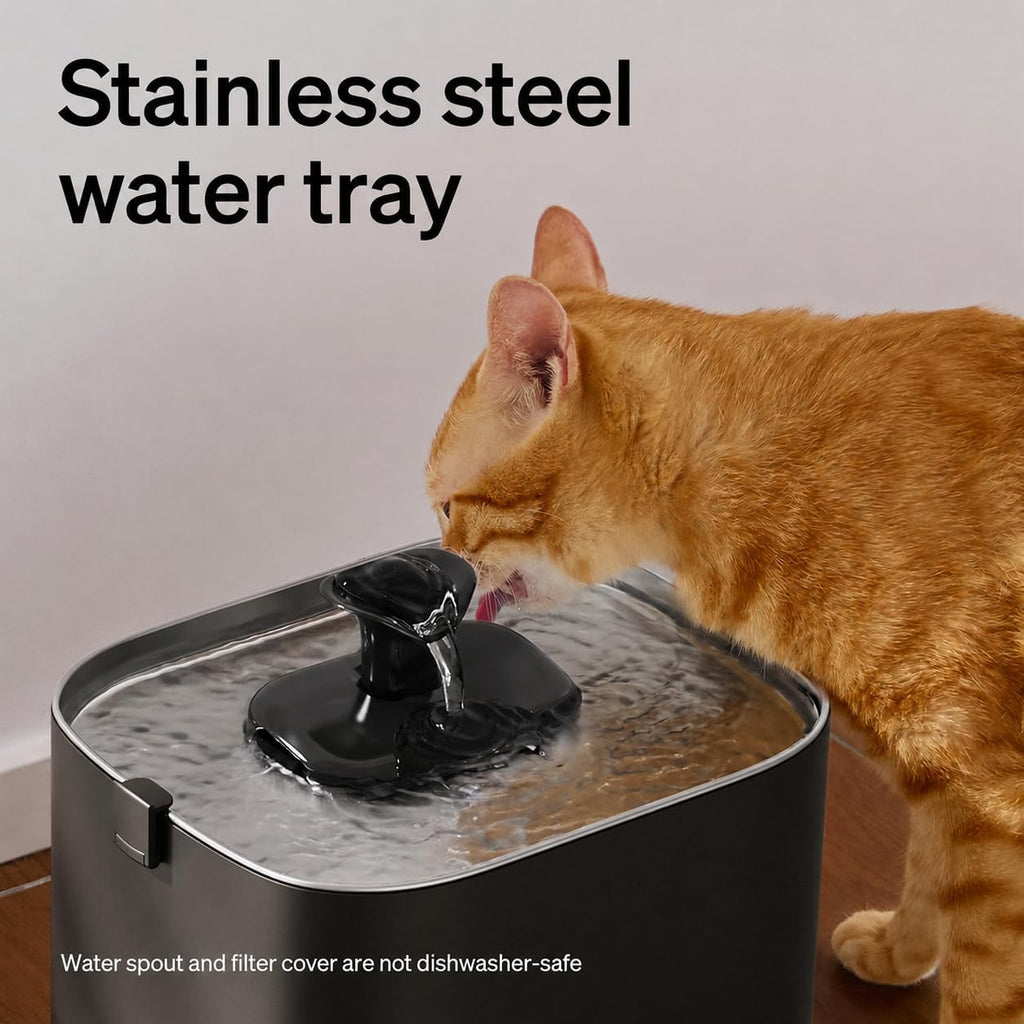 Upgrade Cat Water Fountain Stainless Steel Tray, Dockstream 2 Cat Fountain Indoor, 3L/101oz Auto Cat Fountains for