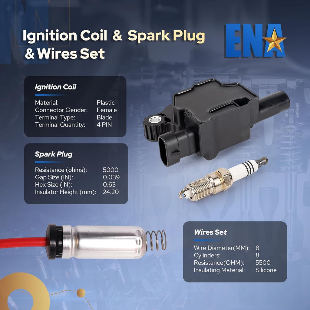 8 Pack UF413 Ignition Coil 41962 Spark Plug and 48322R Wires Set for 5.3 6.0 6.2 Compatible with Buick Cadillac