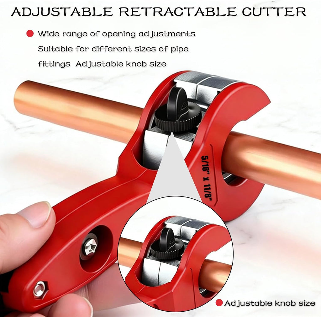 Ratcheting Tubing Cutter, Copper Pipe Cutter, Tubing Cutter 5/16" To 1 1/8", 2 in 1-360° Close Quarters Tube Compact