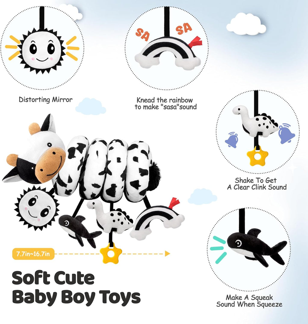 Spiral Car Seat Baby Toys 0-6 Months, Infant Carseat High Contrast Sensory Toys Hanging Stroller Accessories, Newborn