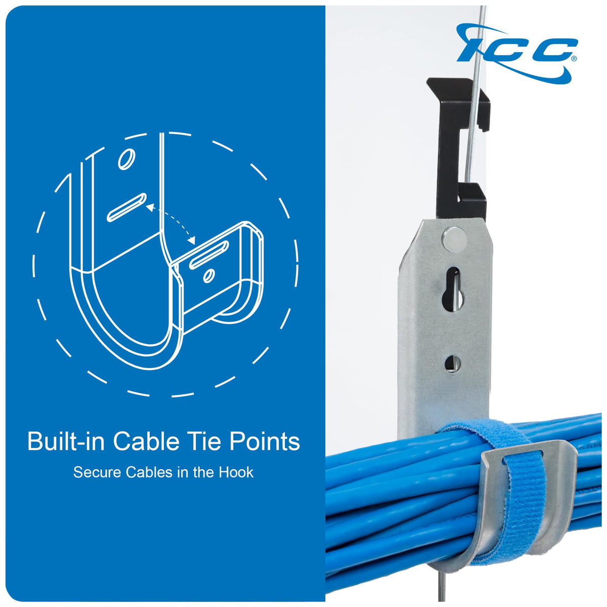 ICC 2-Inch Batwing J Hook Cable Management, Retainer Clip, 25-Pack
