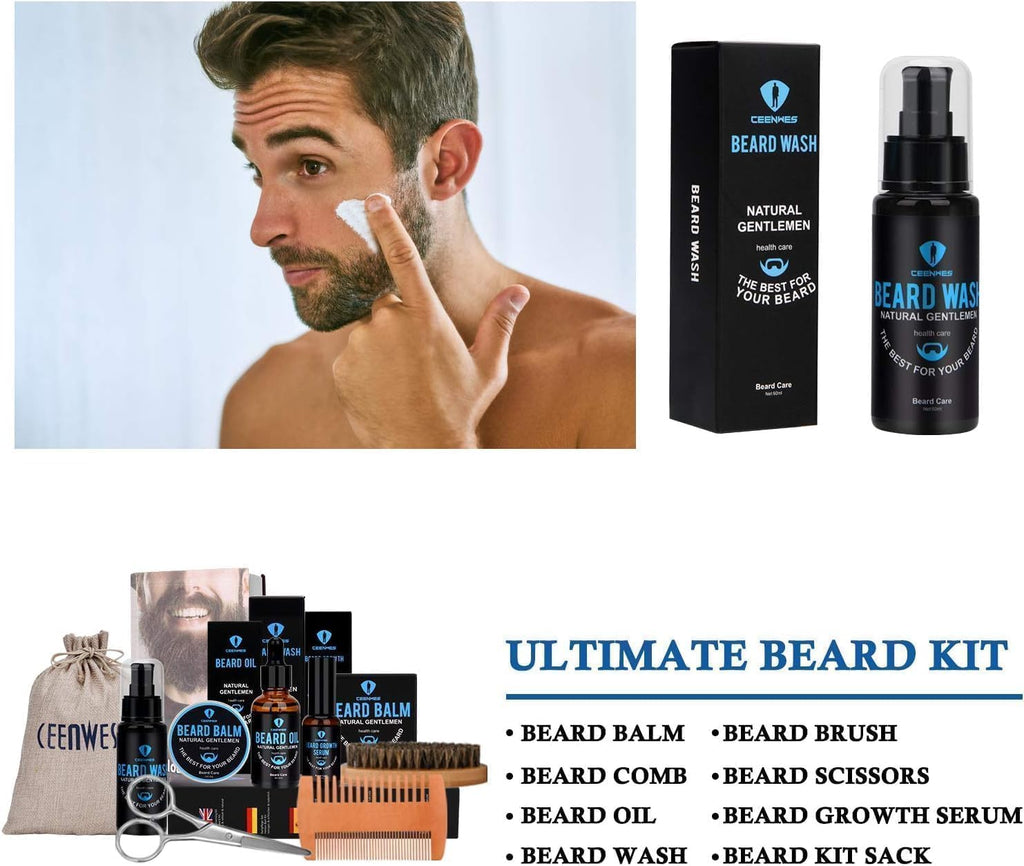 Beard Grooming Kit,Beard Kit with Beard Oil,Beard Growth Serum,Beard Wash, Beard Balm,Beard Brush, Beard Comb, Beard