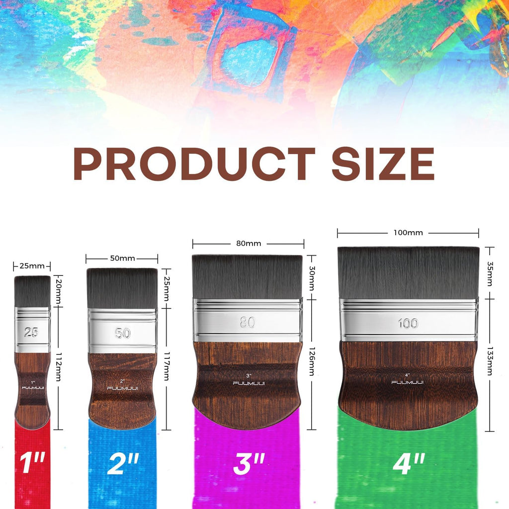 4pcs Flat Paddle Paint Brush Set, Scale Brushes, Large Blending Paint Brush, Wide Flat Paint Brushes with Short