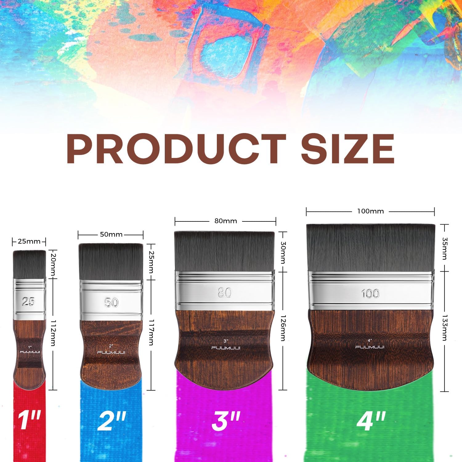 4pcs Flat Paddle Paint Brush Set, Scale Brushes, Large Blending Paint Brush, Wide Flat Paint Brushes with Short