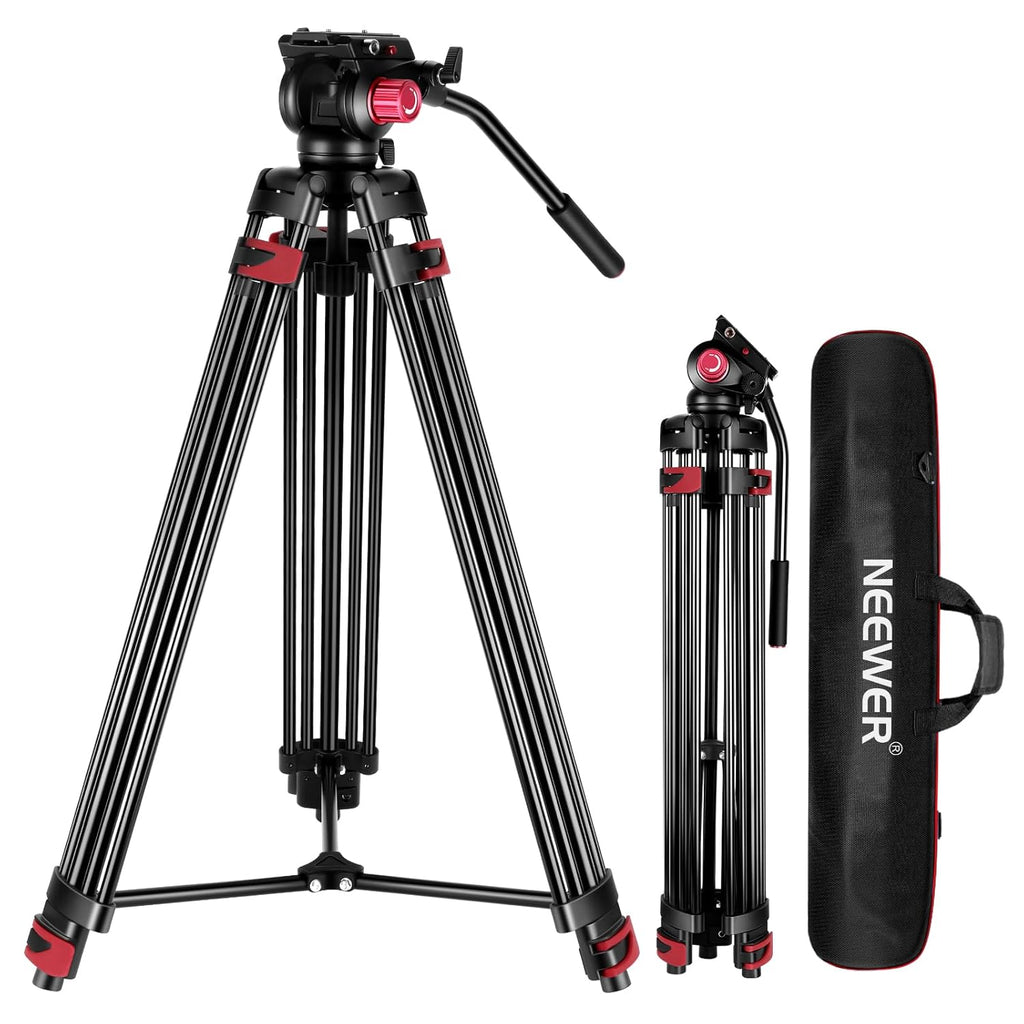 79"/200cm Video Tripod, Heavy Duty Aluminum Alloy Camera Tripod Stand with 360° Fluid Drag Head, QR Plate Compatible