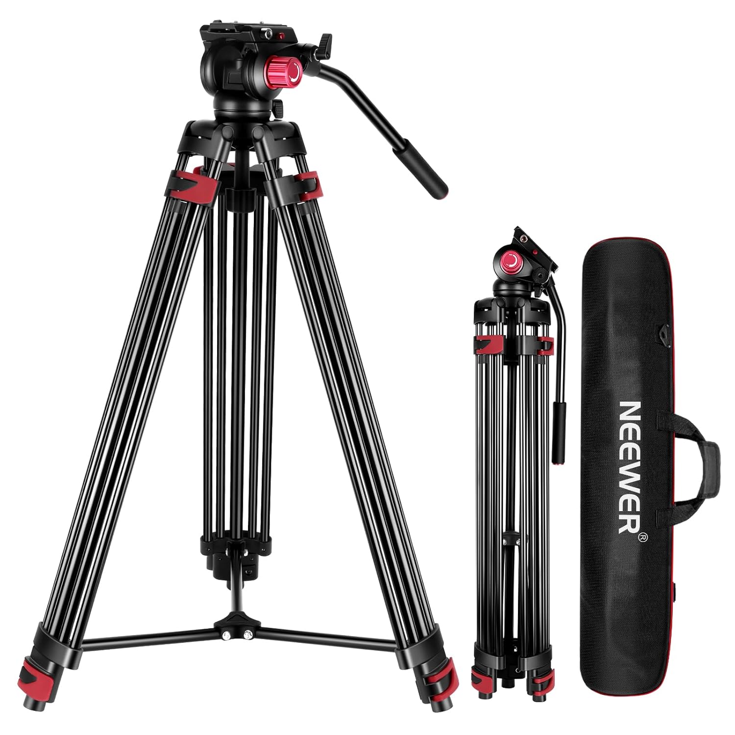 79"/200cm Video Tripod, Heavy Duty Aluminum Alloy Camera Tripod Stand with 360° Fluid Drag Head, QR Plate Compatible