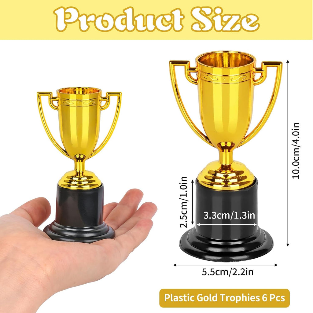 Mini Trophies, 6 Pack Gold Trophy Award, Plastic Trophies for Kids, 4 Inch Trophy Cups, Award Trophies for Party