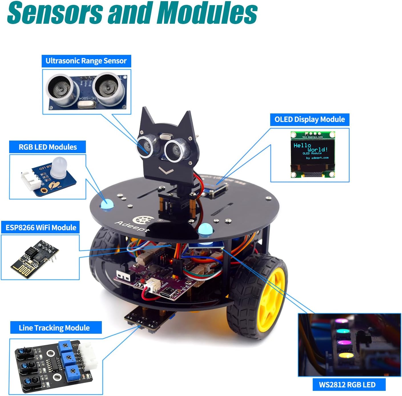 Smart Car Kit Compatible with Arduino IDE, STEM Educational Robotics | Line Tracking, Obstacle Avoidance, OLED