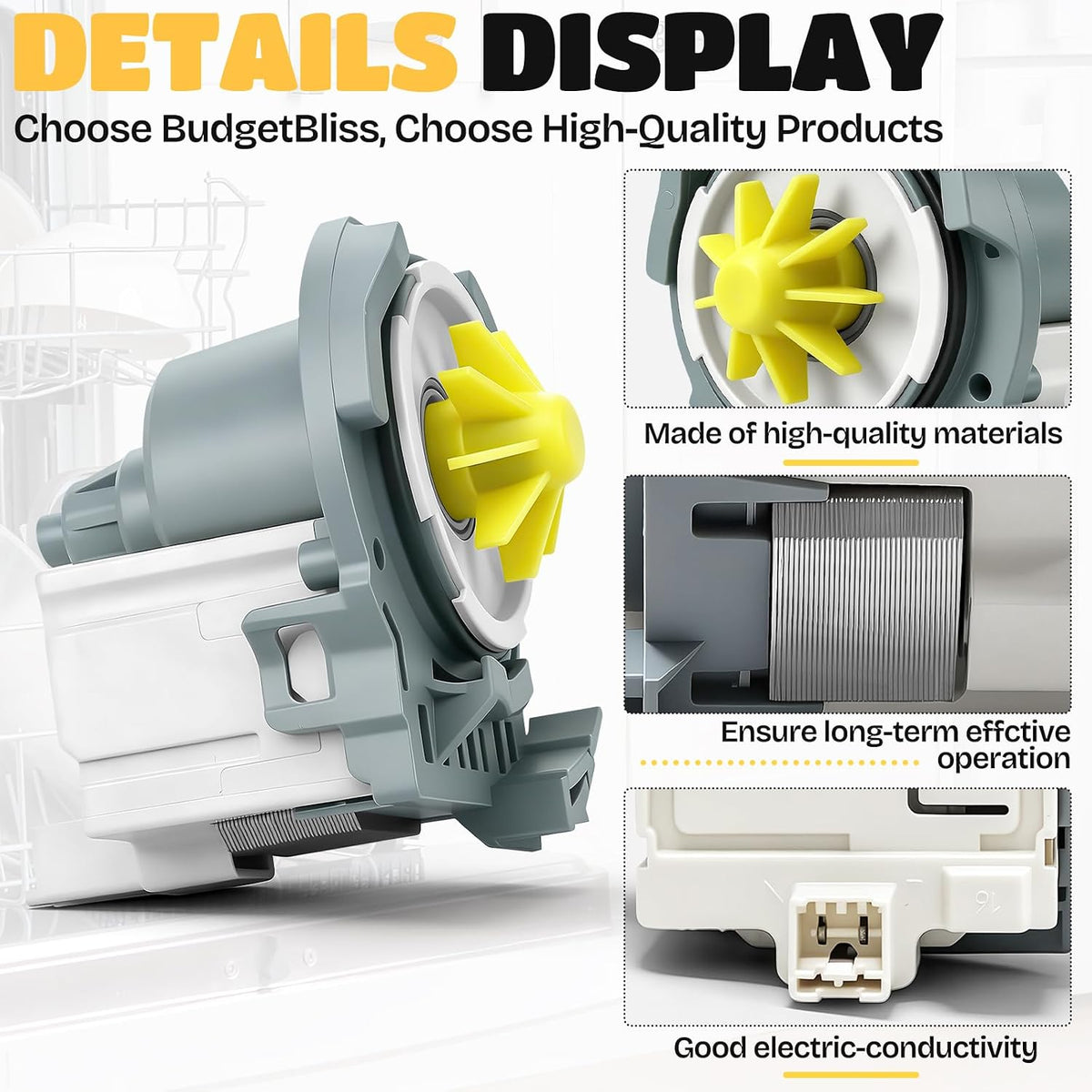 For Whirlpool WDF331PAHS1 Dishwasher Water Drain Pump Repair Component
