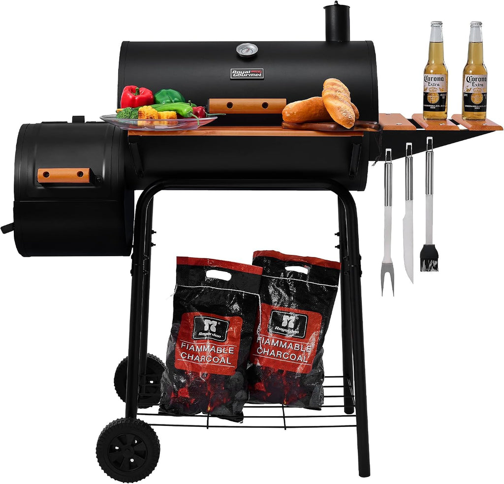 CC1624W Barrel Charcoal Grill with Offset Smoker, 552 Sq. In.