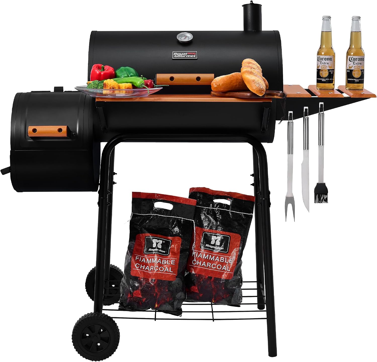 CC1624W Barrel Charcoal Grill with Offset Smoker, 552 Sq. In.
