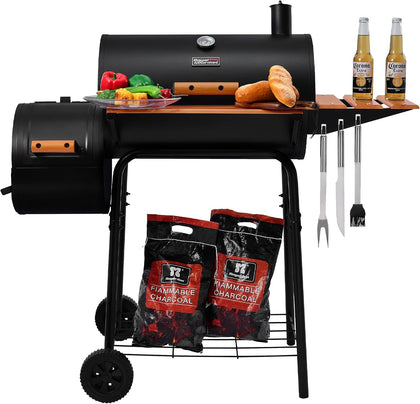 CC1624W Barrel Charcoal Grill with Offset Smoker, 552 Sq. In.