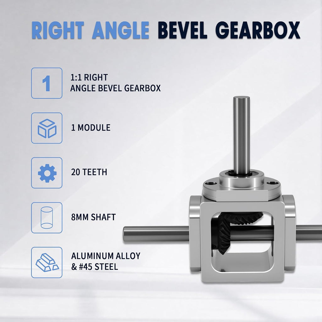 90 Degree Right Angle Bevel Gearbox 1:1 Forward Double Output Shaft 8mm