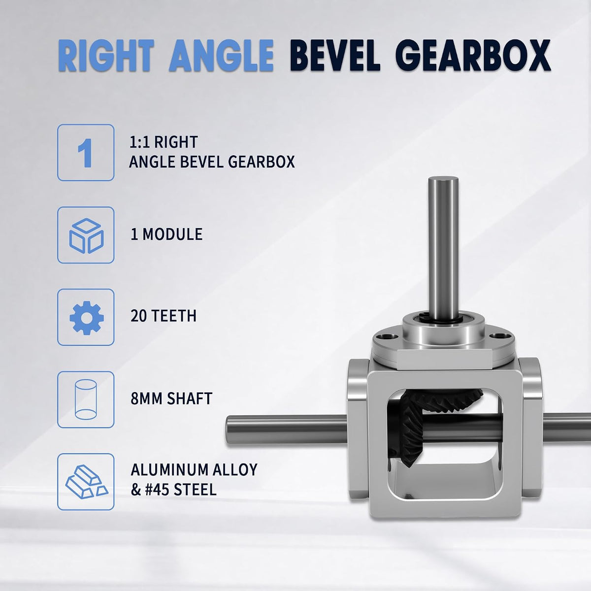 90 Degree Right Angle Bevel Gearbox 1:1 Forward Double Output Shaft 8mm