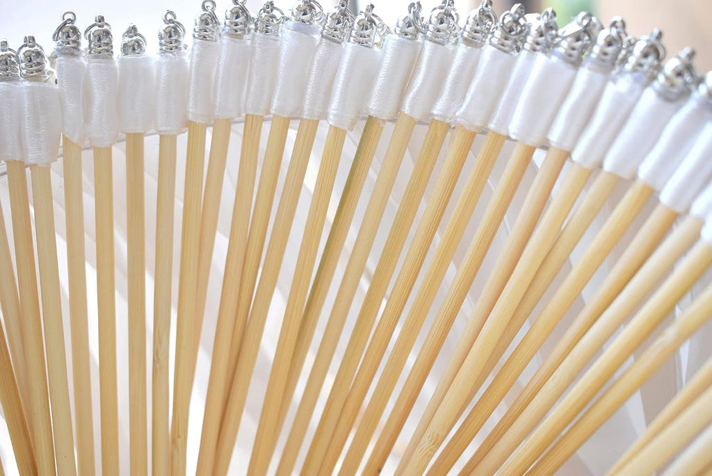100 Pieces Lace Wedding Ribbon Wands with Triple Ribbon and Silver Bell Wand Silk Fairy Stick Wand Streamers Party