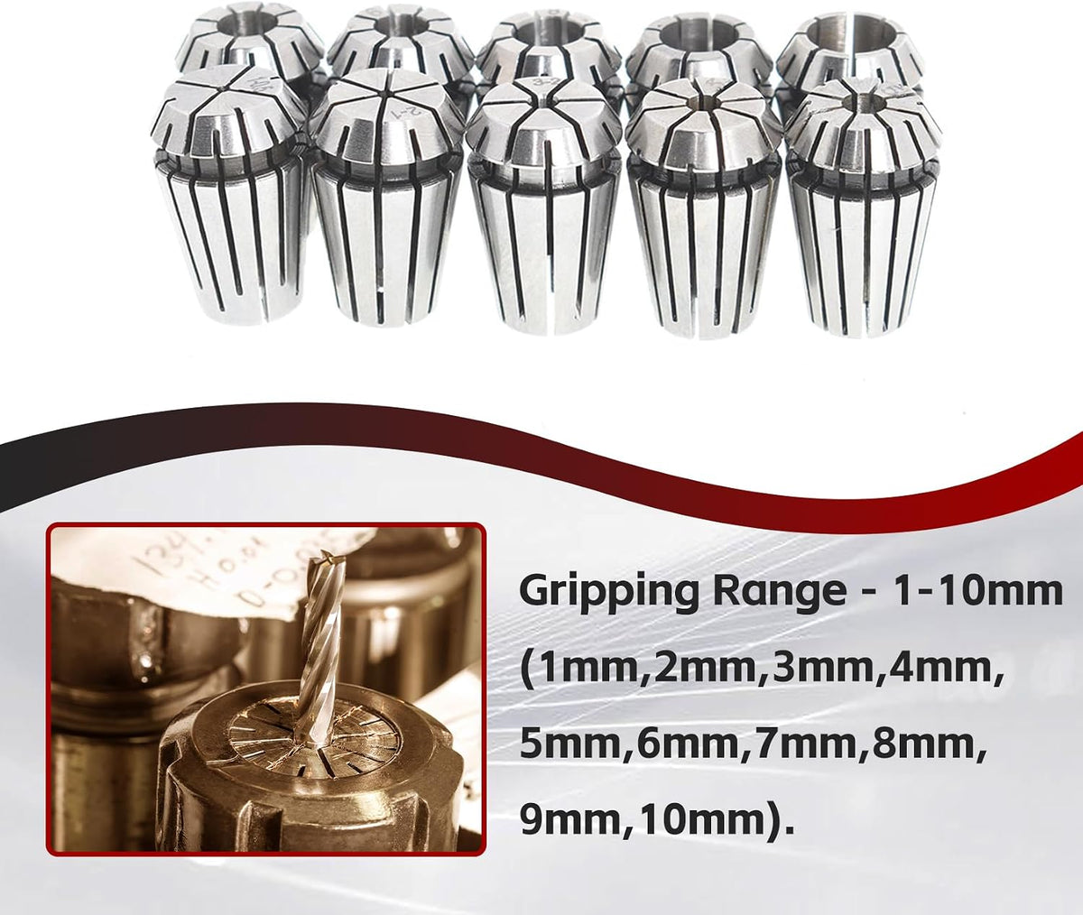 findmall 10Pcs ER16 Accuracy Spring Collet Set 1-10mm