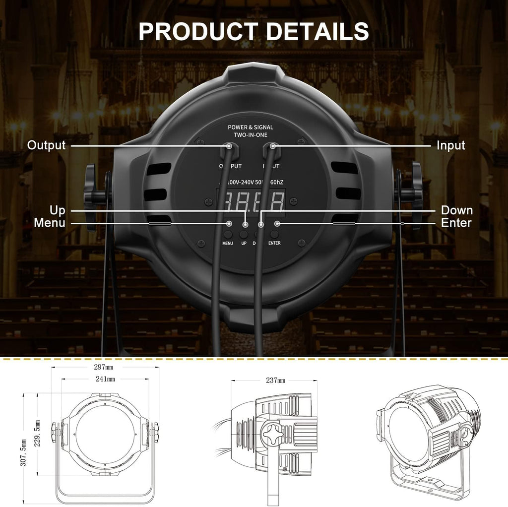 54*2W Warm/Cold White LED DMX COB Stage Spotlights for Concert(4) | 120W,Ra>90,Warm/Cold White,High