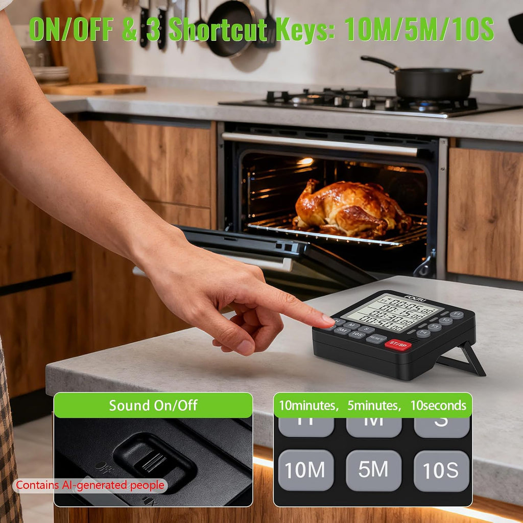 Digital Dual Kitchen Timer, 4-Channel Magnetic Countdown Timer for Cooking