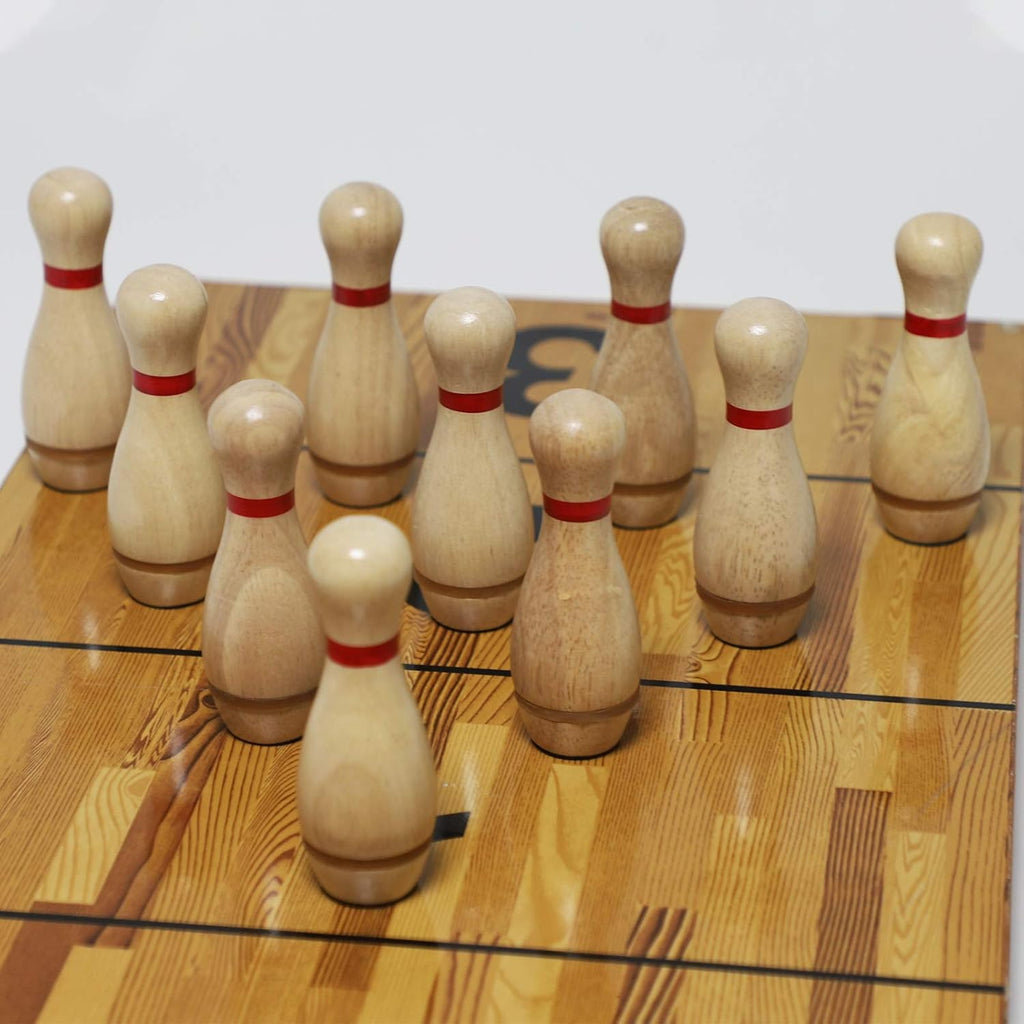 Shuffleboard Bowling Pin Set with 10 Pcs Premium Hardwood Bowling Pins Durabel Triangular Pinsetter Resin Bowling