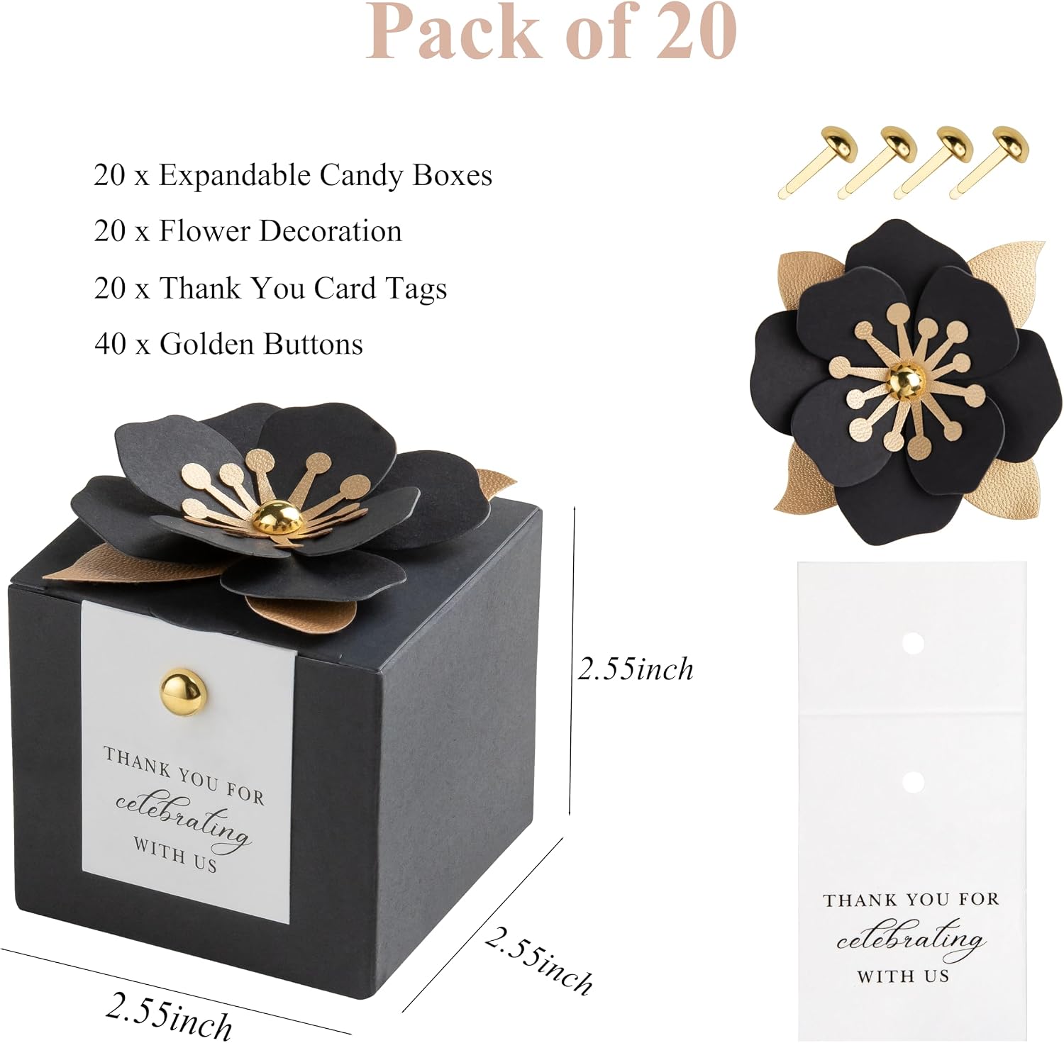 20 PCS Favor Boxes, White Candy Boxes 2.55x2.55x2.55