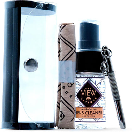 Anti-Reflective Lens Cleaner & Repair Kit – 0.4oz Glasses Cleaner Spray, Microfiber Cloth & Keychain Screwdriver in a