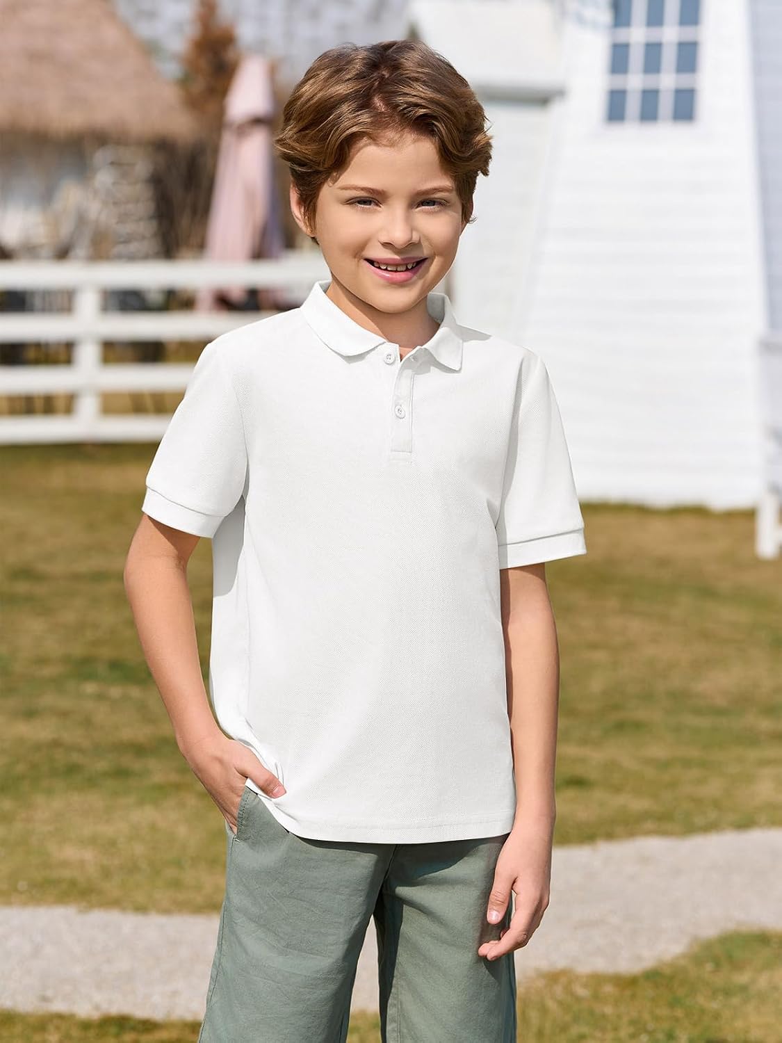 Boys Short Sleeve Pique Polo Shirt School Uniform Shirts for Kids 5-14 Years