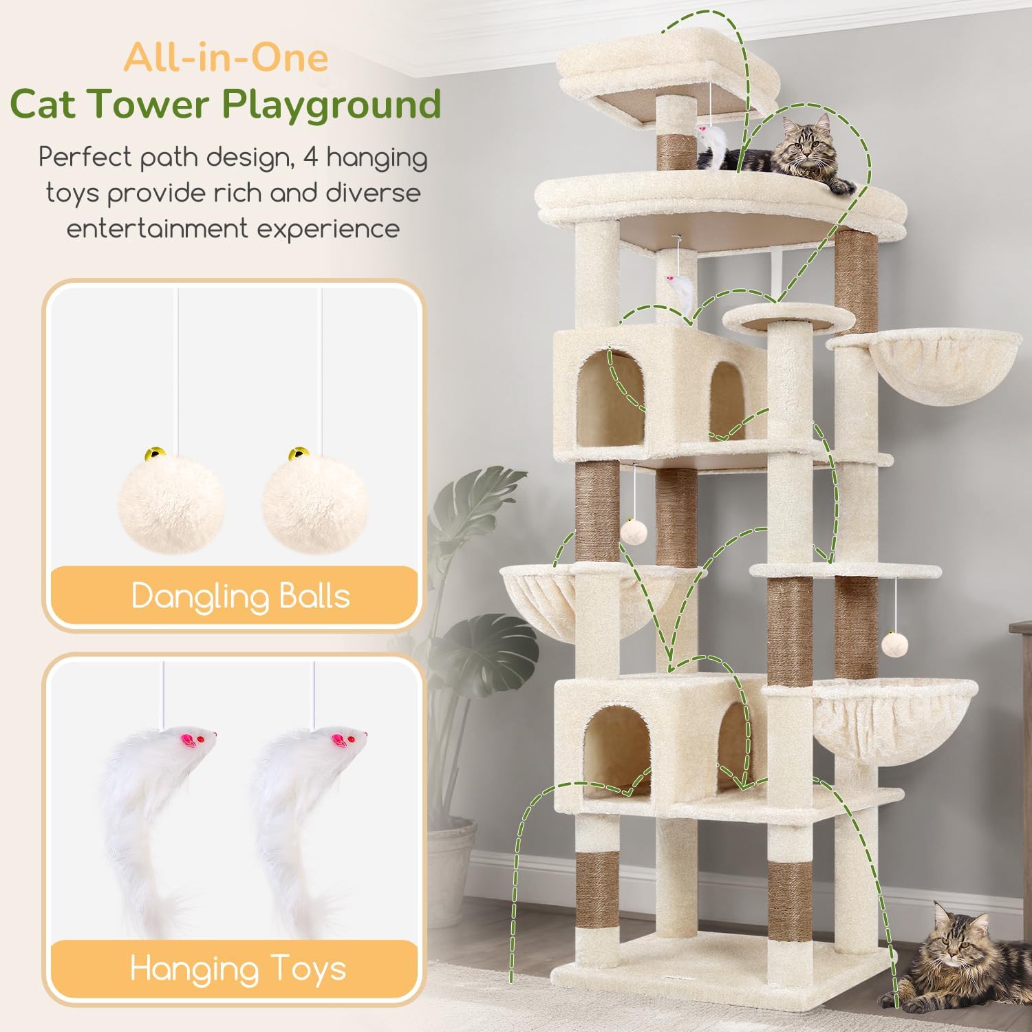 Extra Large Cat Tree Tower, 82in Tall Heavy Duty Cat Tree for Indoor Cats Large Adult Big Cat Tower with 8 Scratching