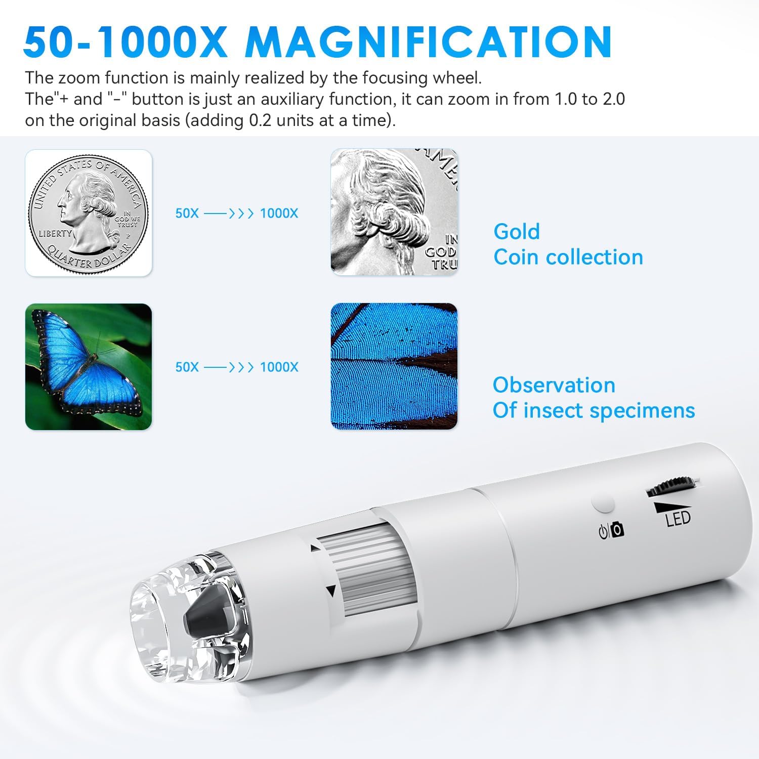 Wireless Digital Microscope, Skybasic 50X-1000X Magnification WiFi Pocket Handheld Microscopes with Stand HD USB