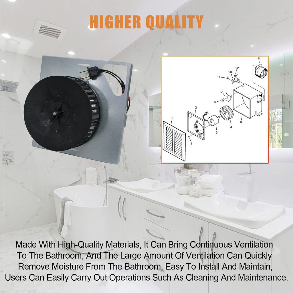 Upgrade 80 CFM 678-G 679-E Bath Fans Motor Replacement 8" x 8-1/4"