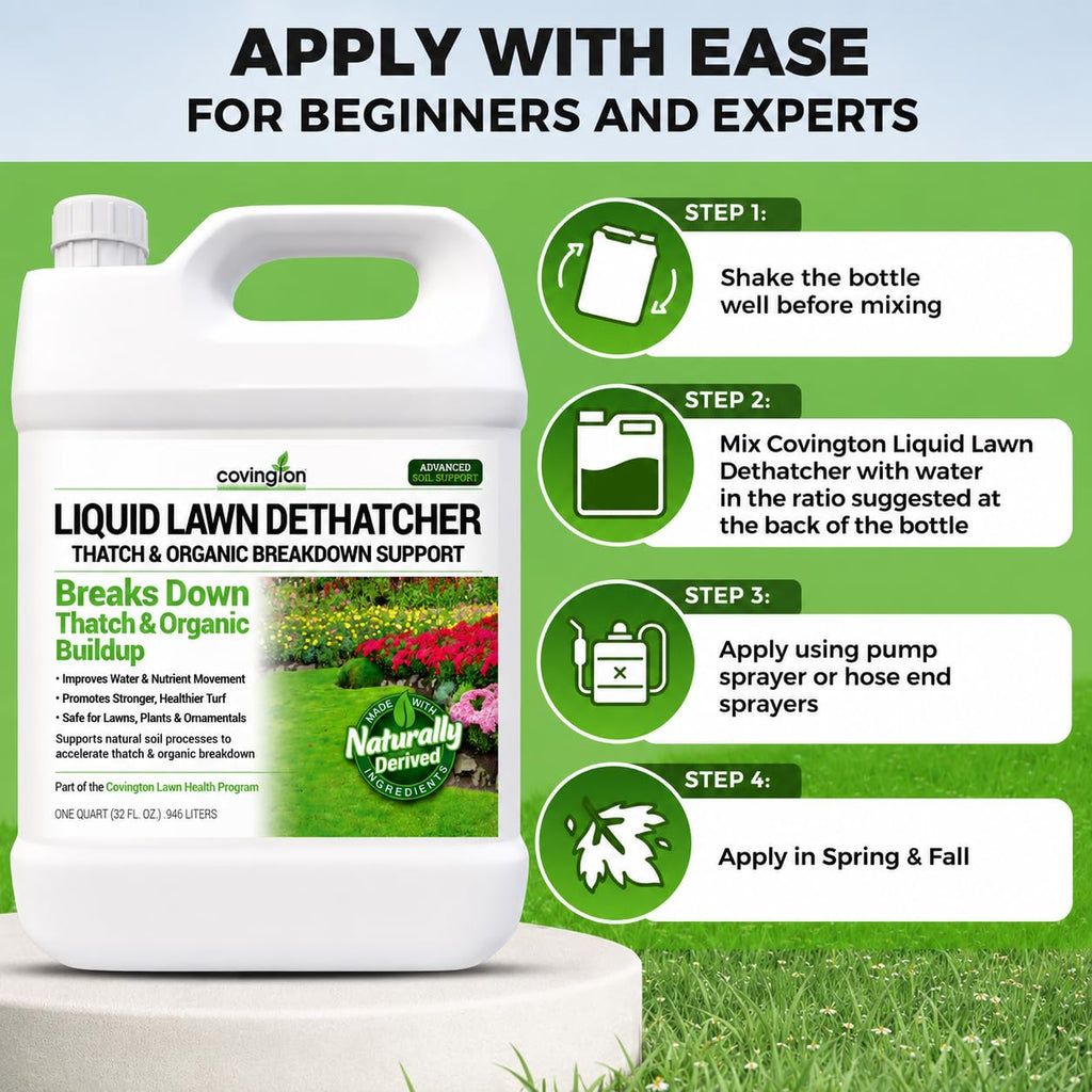 Covington Liquid Lawn Dethatcher (32oz) – Liquid Aerator Concentrate & Humic Thatch Remover, Soil Softener & Grass