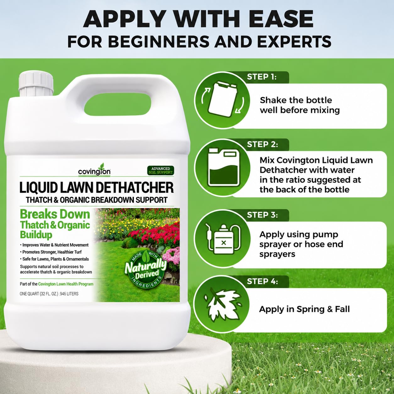 Covington Liquid Lawn Dethatcher (32oz) – Liquid Aerator Concentrate & Humic Thatch Remover, Soil Softener & Grass