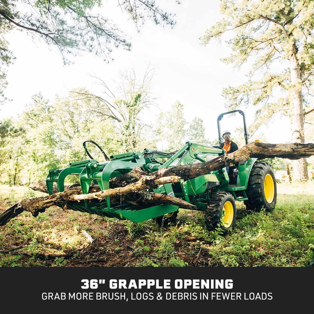 60" Standard Series Root Grapple Bucket Fits John Deere Hook and Pin, Dual Cylinder Hydraulic Design for Medium-Duty
