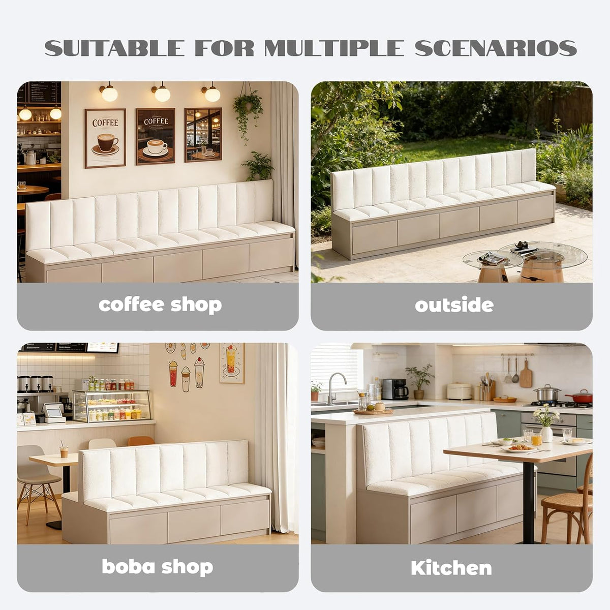 Restaurant Booth Seating Bench, Breakfast Nook Benchs, Commercial Banquette with Hidden Storage, Modern Armless Booth