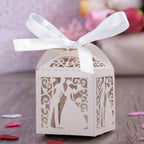 100pcs Wedding Candy Boxes Couple Design Luxury Lase Cut Party Wedding Favor Ribbon Candy Boxes Gift Box Table