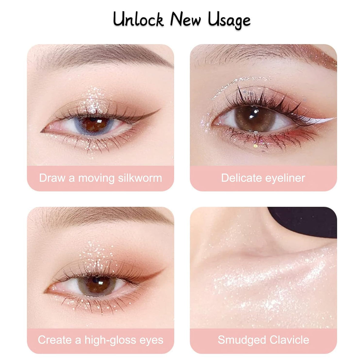 Liquid Glitter Eyeshadow Eyeliner, Korean Makeup Bling Under Eye Shadow, Shimmer Metallic, Lightweight Waterproof