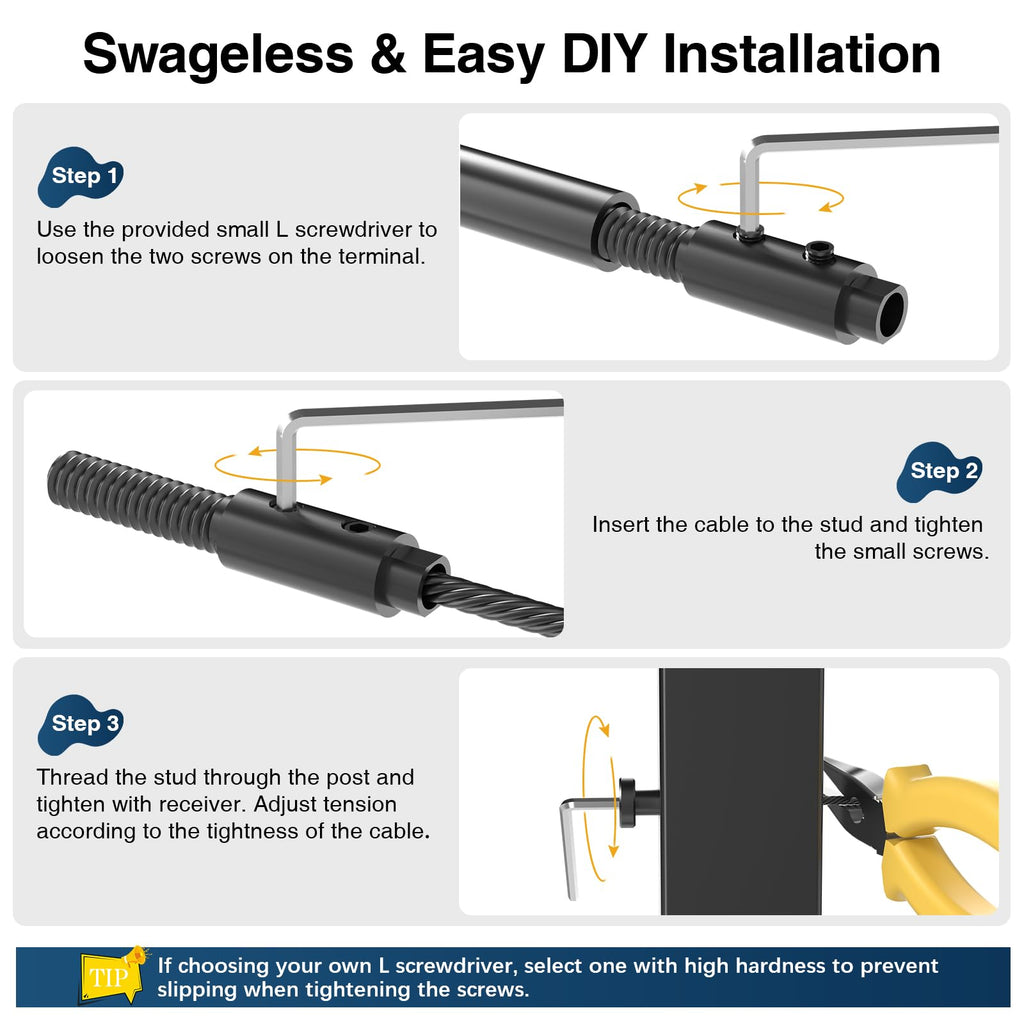 [Patent] Gyykzz 20 Pack Black Swageless Invisible Cable Railing Hardware