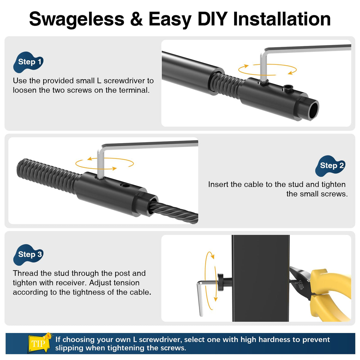 [Patent] Gyykzz 20 Pack Black Swageless Invisible Cable Railing Hardware
