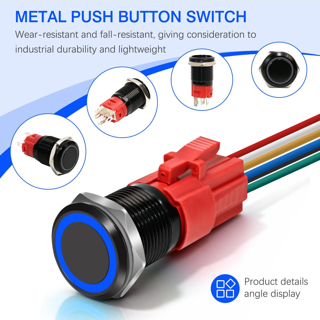 1 Pcs 16mm Latching Push Button Switch (Blue Light)